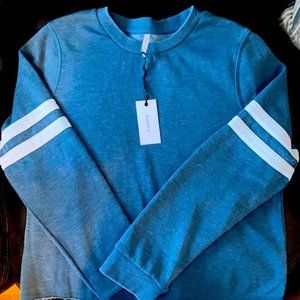 NWT Z Supply Crop Sporty Varsity Pullover Blue White Stripe Large